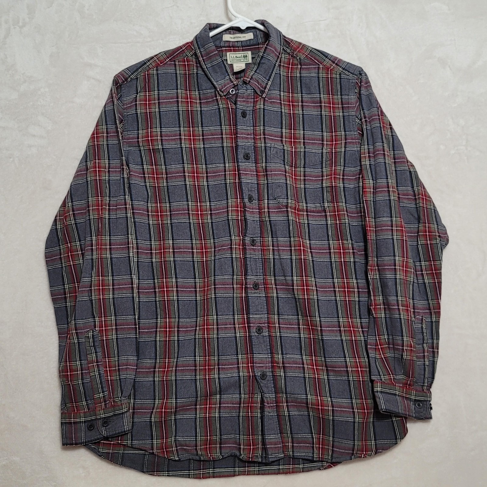 Ll Bean Shirt Mens Large Tall Gray Red Plaid Button Down Traditional Fit Flannel